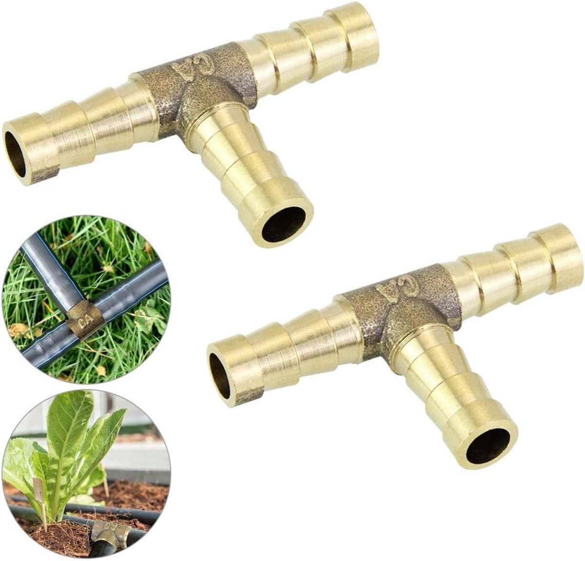 SnelShoppen - 2 Stuks Messing T Connector 8mm 3-Weg Slangverbinder voor Brandstof, Lucht, Water, Gas en Olie - Duurzaam en Corrosiebestendig