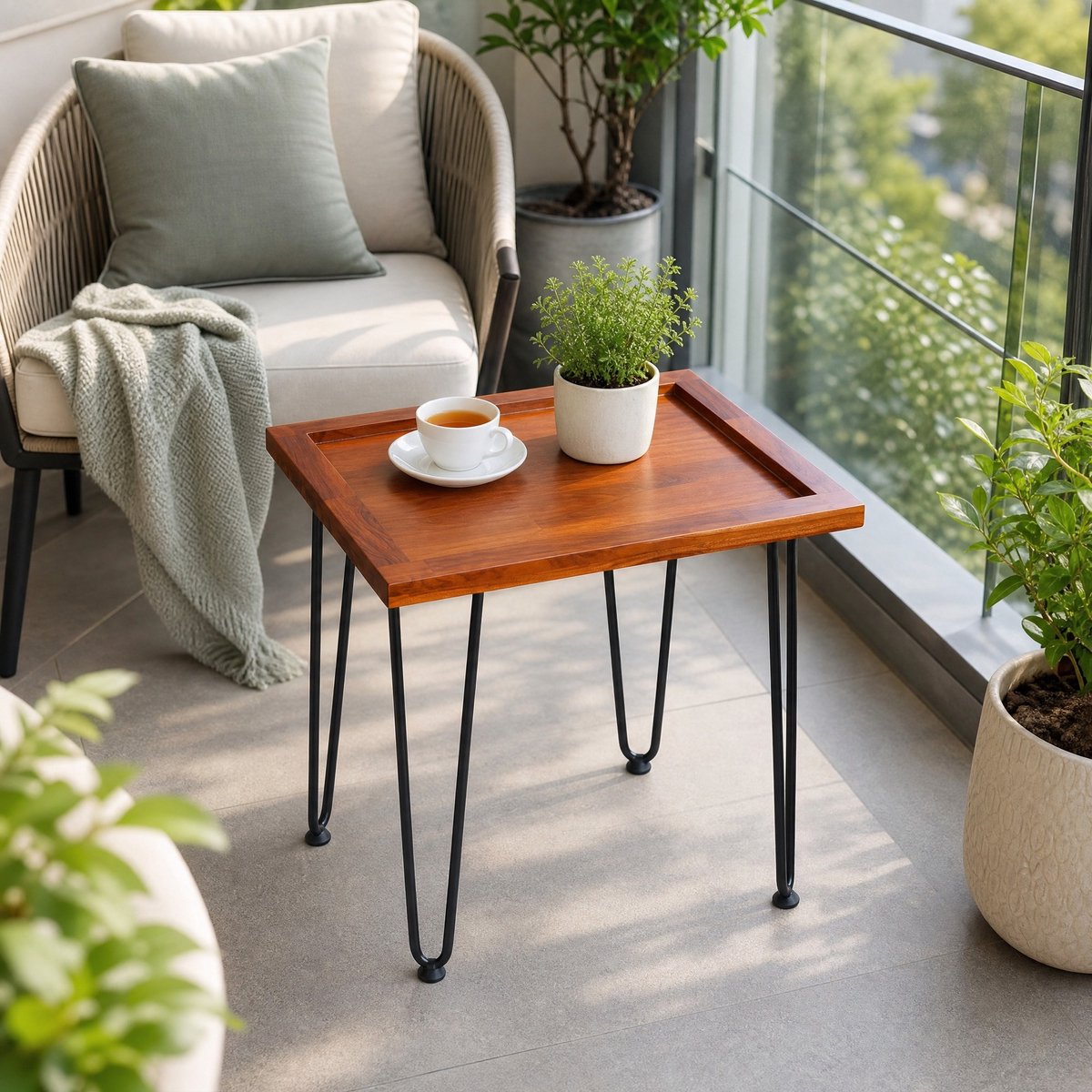 COVREO Salontafel 55,7x44,7x52,9 cm naturel hout, metalen poten