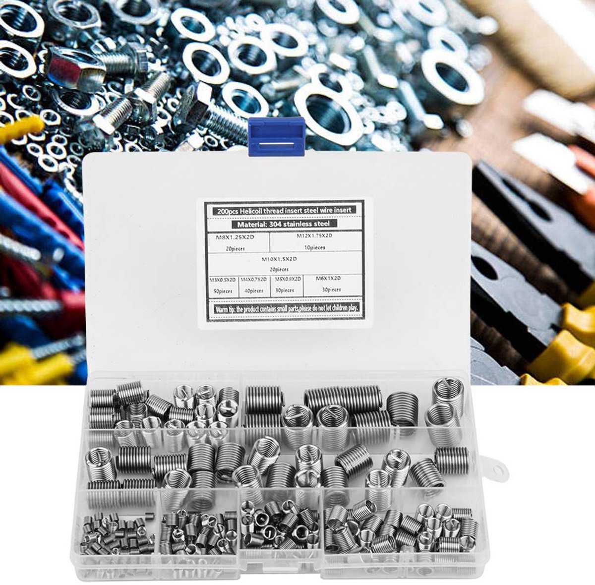 SnelShoppen - Draad Inserts, 200 stuks, 304 Roestvrij Staal, Zelftappende Schroeven Set, M3 M4 M5 M6 M8 M10 M12, Zilver, Voor Aluminium en Lage Sterkt