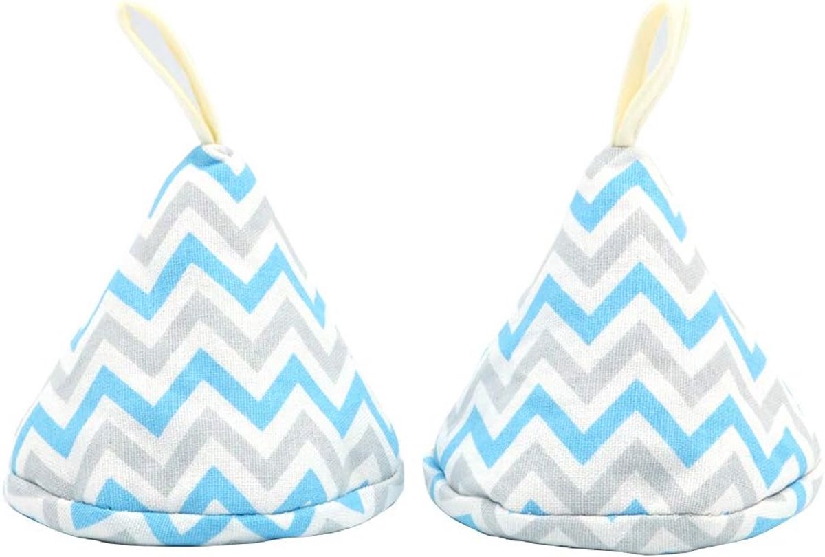 SnelShoppen - 4.3" Handige Driehoekige Schattige Katoenen Ovenwant voor Potdeksels en Handgrepen - Anti-Verbrand Koken Bakken - Blauw Golfpatroon