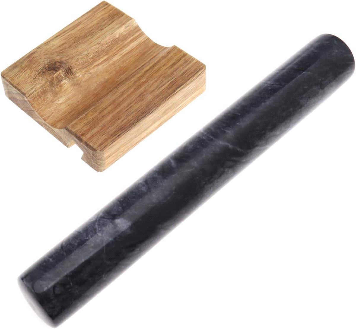 SnelShoppen - Marmeren deegroller 30 cm met houten telefoonhouder set - Professionele pizzaroller, perfect voor bakken en patisserie - Zwart en elegan