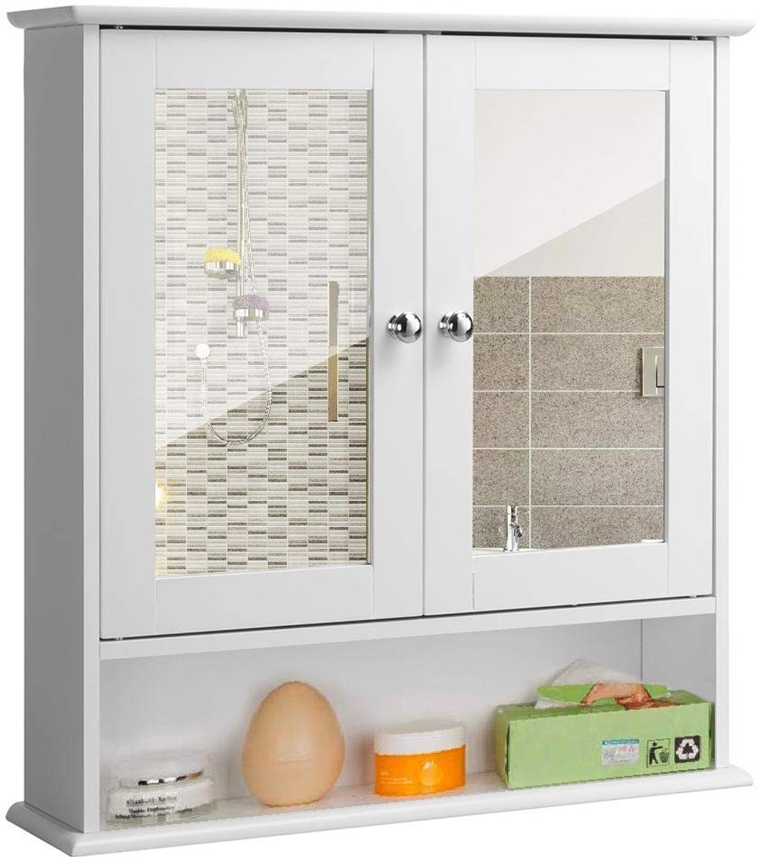 Omgoods - Wandkast met Spiegel en 2 Deuren voor de Badkamer