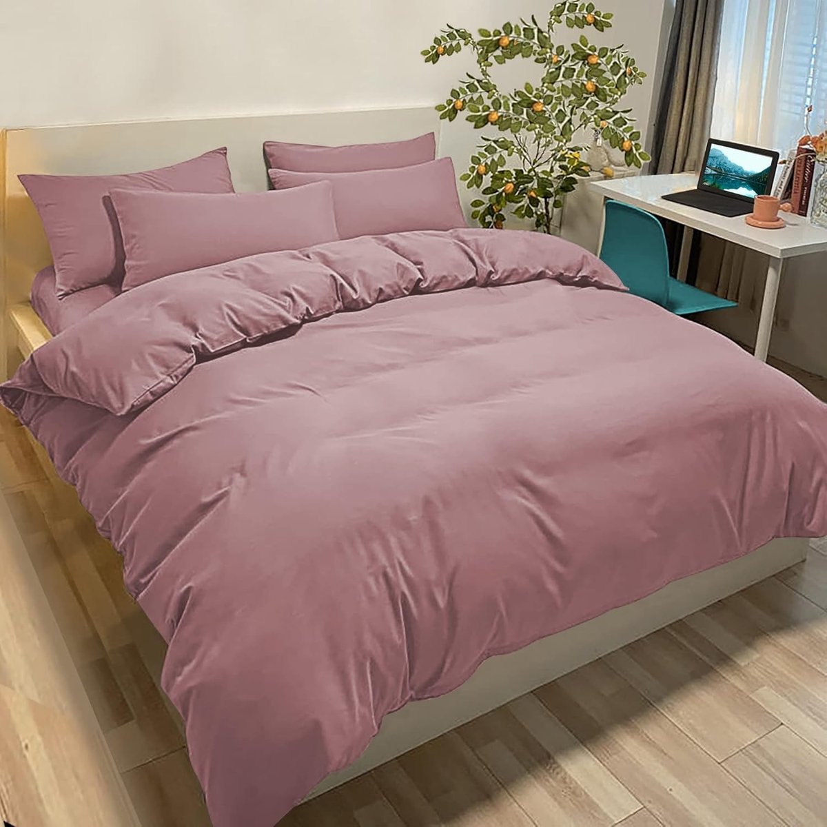 Omgoods - Dekbedovertrek Set - 240 x 260 cm met 2 Kussenslopen in Donkerroze