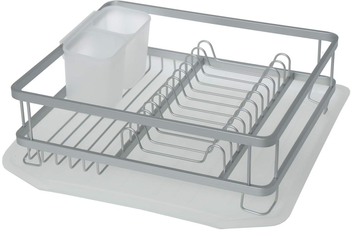 Omgoods - Metalen Afwasrek met Tray in Wit en Zilver 39 x 36 x 13 cm