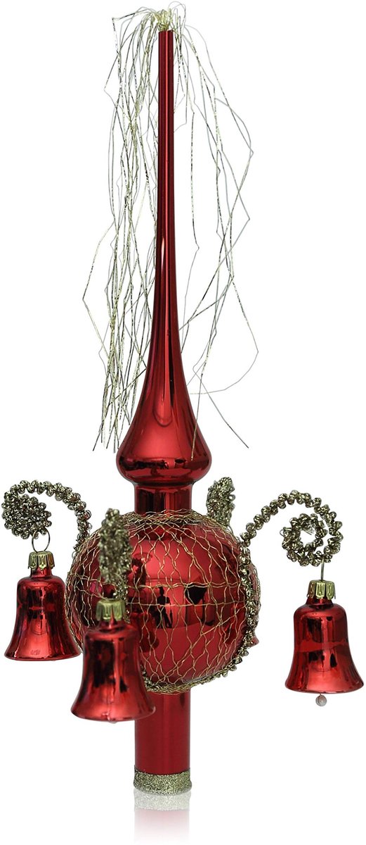 Omgoods - Handgemaakte Kerstboom Topper met Klokken (Rood)