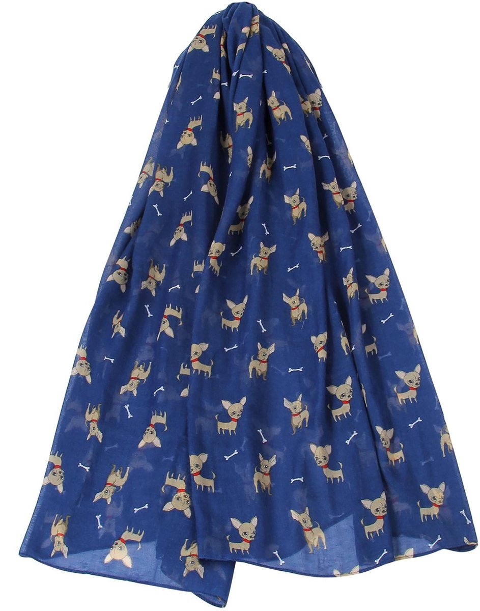 Omgoods - Chihuahuaprint Sjaal in Navy Blauw