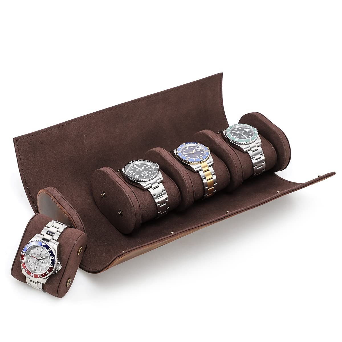 Omgoods - Leren Horloge Roll Case voor 4 Horloges met Afneembare Kussens