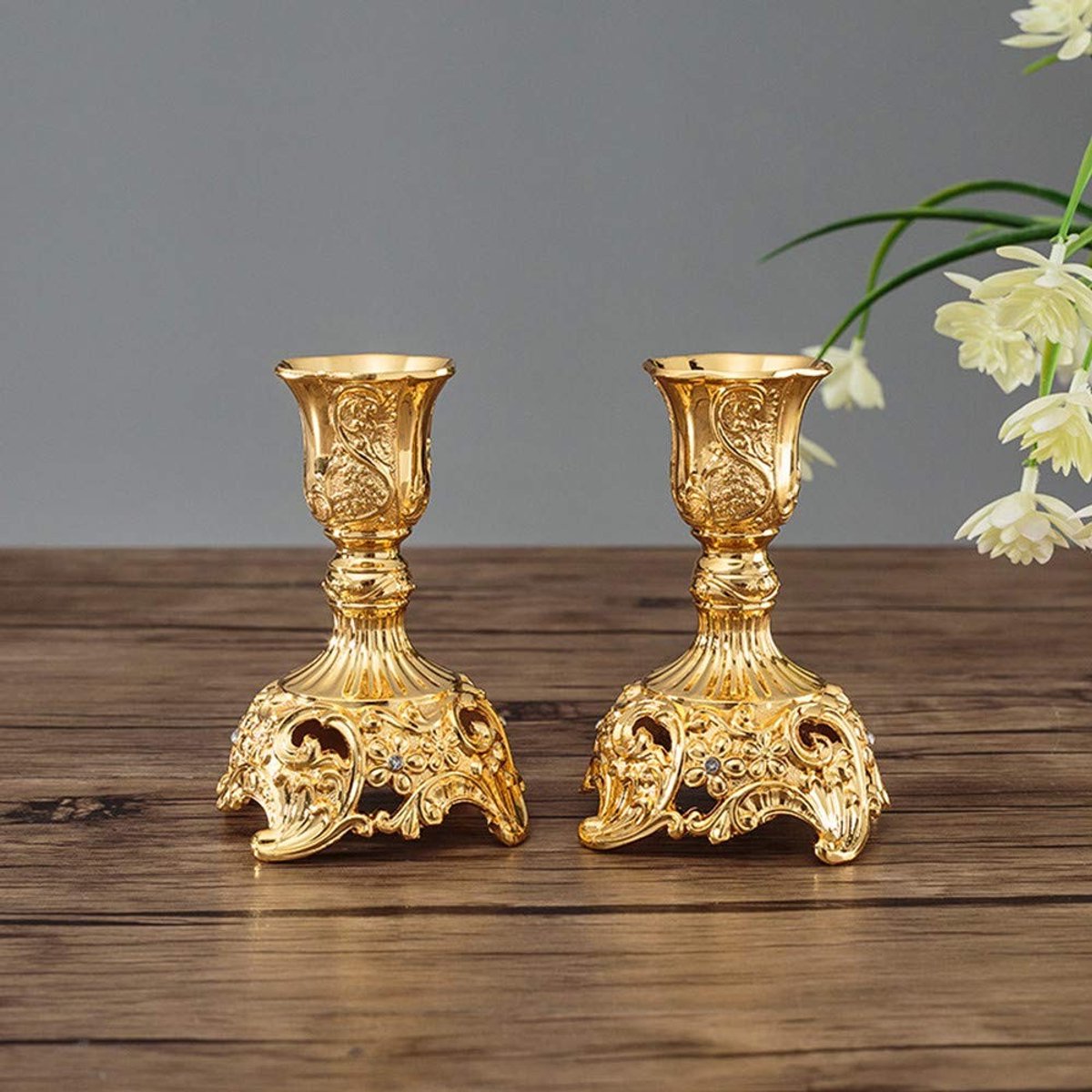 Omgoods - Set van 2 Gouden Kaarsenhouders voor Tafeldecoratie