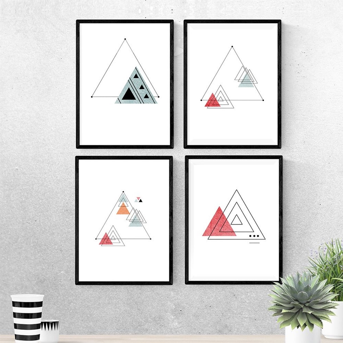 Omgoods - Set van 4 Scandinavische Posters met Geometrische Ontwerpen