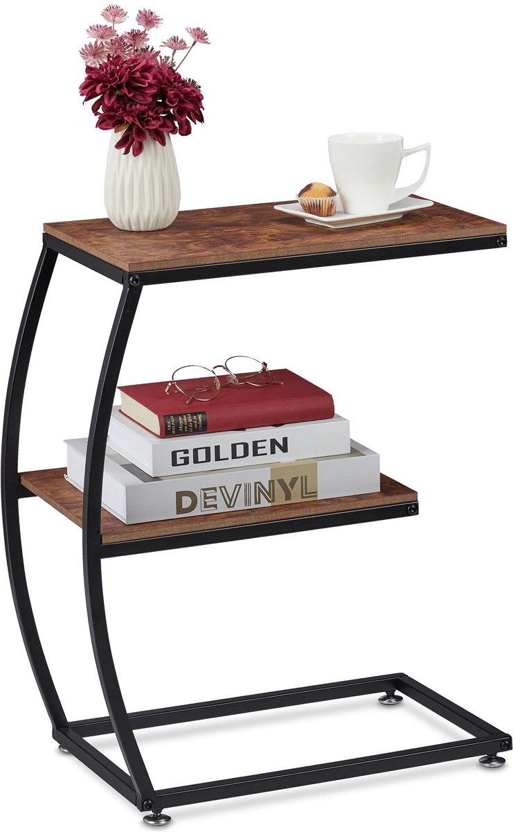 Omgoods - Industrial Side Table met 2 Planken voor Woonkamer en Slaapkamer