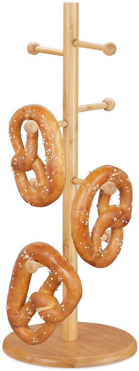 Omgoods - Houten Pretzelhouder met 8 Armen en Antislip Pads