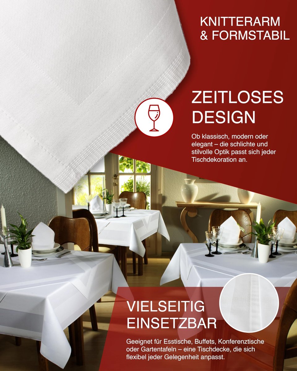 Omgoods - Damast Tafelkleed 320 x 130 cm met Satijnen Rand en Wasbaar tot 95 °C