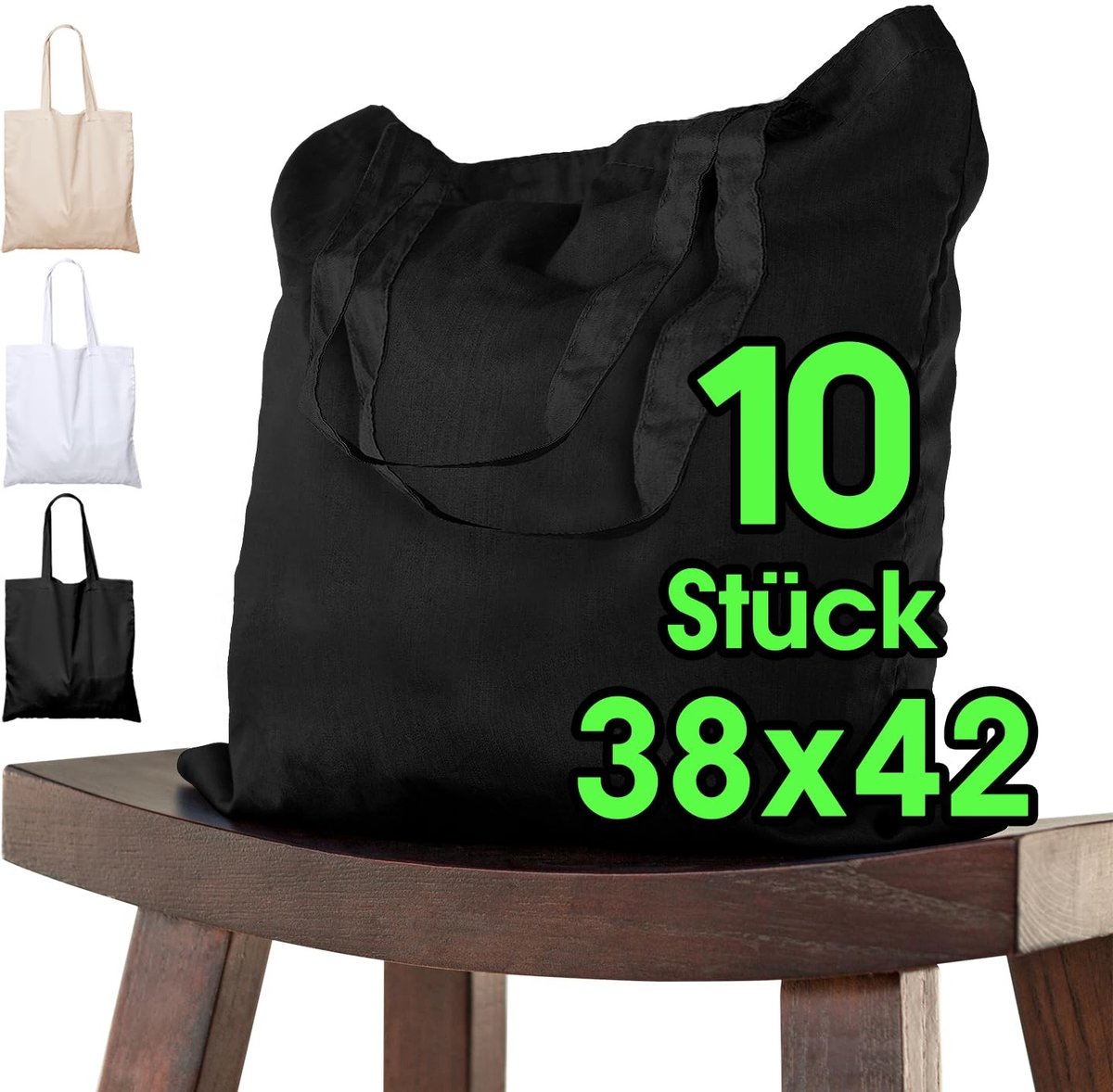 Omgoods - Set van 10 Zwarte Katoenen Tasjes met Korte Handvatten
