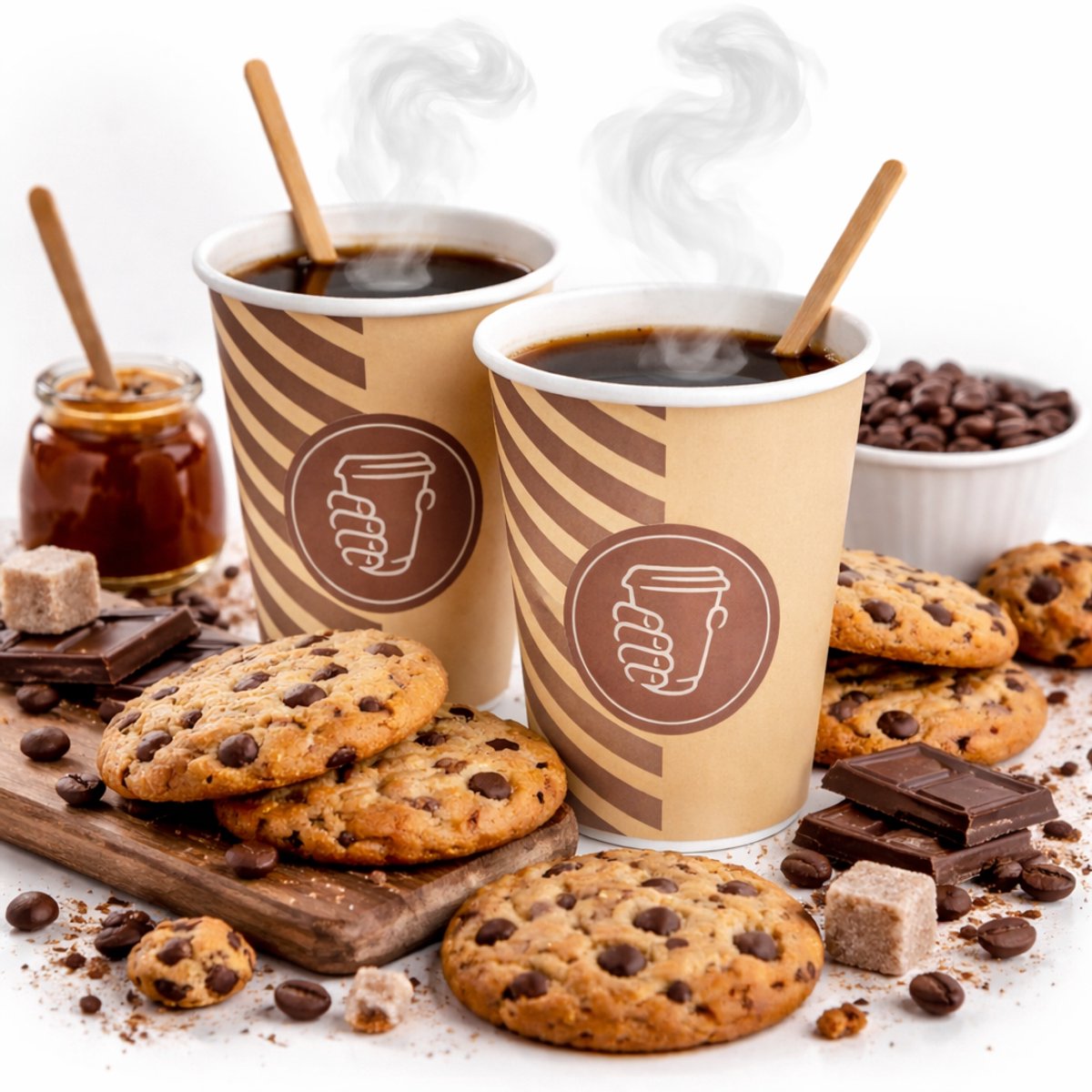 100 x Koffiebeker 8oz 240 ml bruin_wit en Roerstaafjes- wegwerp papieren bekers karton kraft – drank bekers – drinkbekers- koffie beker – wegwerpbeker – Koffiekopjes – Koffiemokken - Warme en Koude Dranken