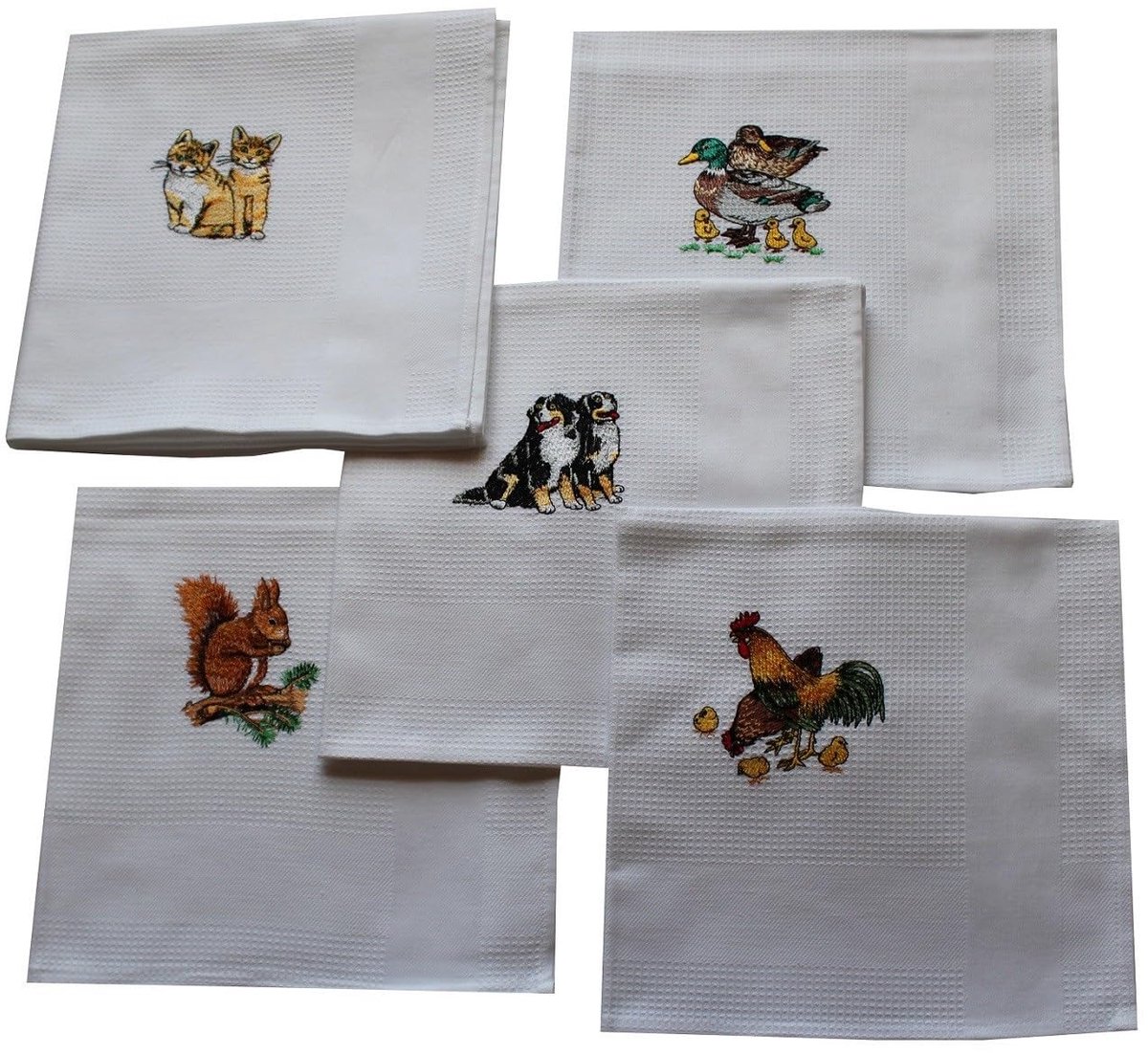 Omgoods - Wafel Pique Theedoek met Schattige Kattenborduursels - 50 x 70 cm