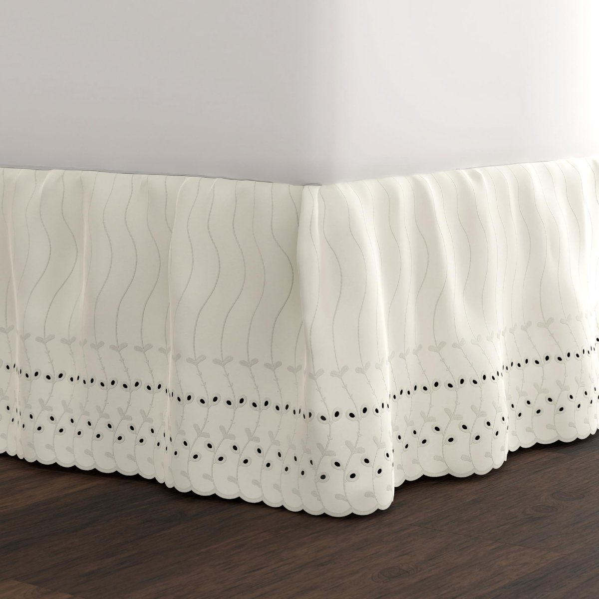 Omgoods - Bedskirt met Rimpel en Borduursel, King, Ivoor