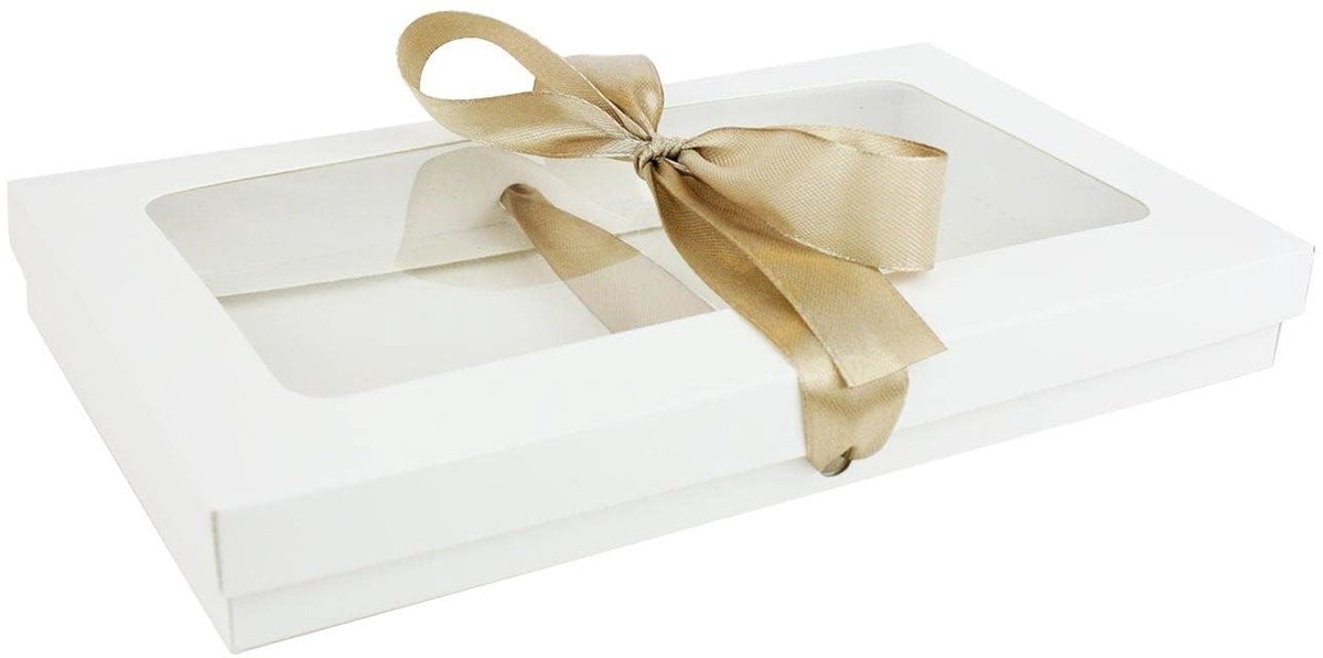 Omgoods - Set van 36 Witte Cadeauboxen met Venster en Gouden Lint