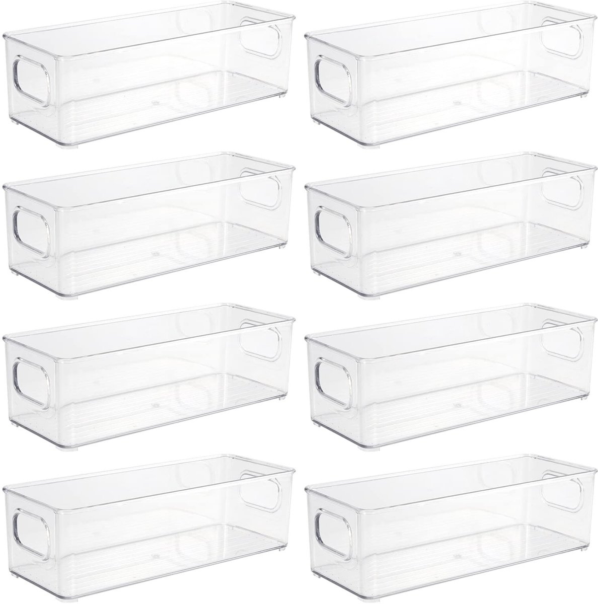 Omgoods- Koelkastopbergbakjes 8 stuks - Stapelbare Opbergbakken - Doorzichtige Plastic - Handgrepen - 25,5 x 9,7 x 7,6 cm - Duurzaam en Stevig - Opbergdozen