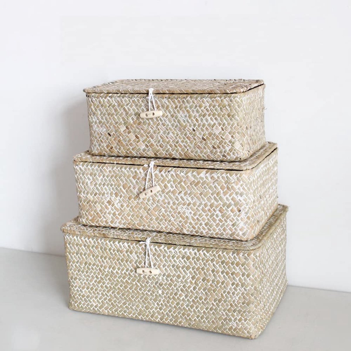 Omgoods - Set van 3 Handgeweven Opbergmanden met Deksel