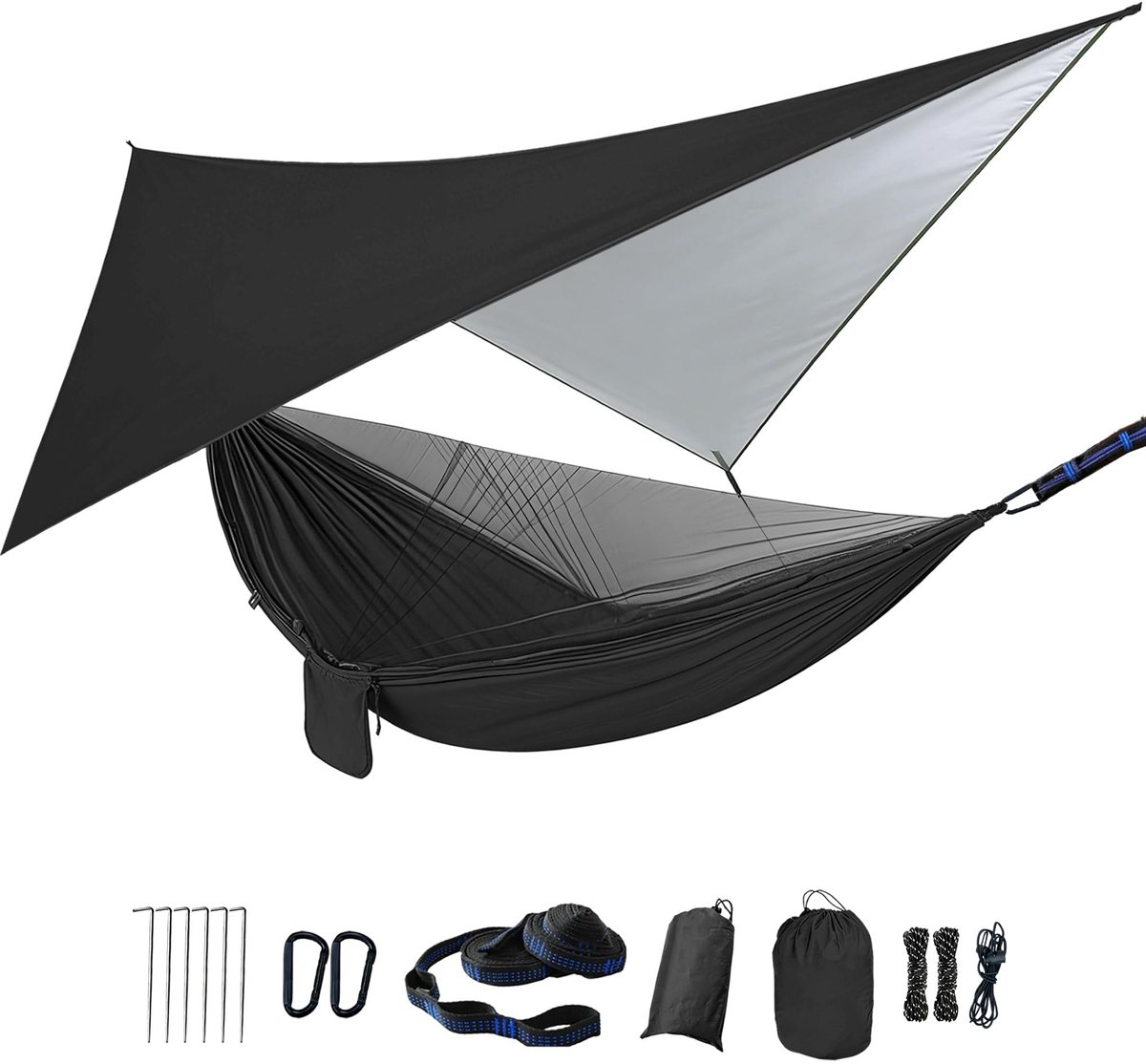 Omgoods - Camping Hangmat met Moskito Net en Regenzeil voor Buiten