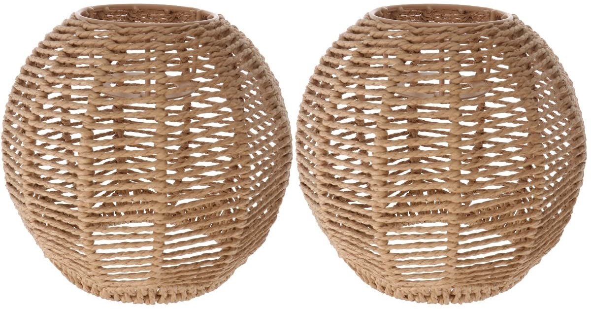 Omgoods - Geweven lampenkap - Vintage rotan - Retro stijl - 14 x 15 cm - Kroonluchter lampenkap - Geschikt voor woonkamer en eetkamer