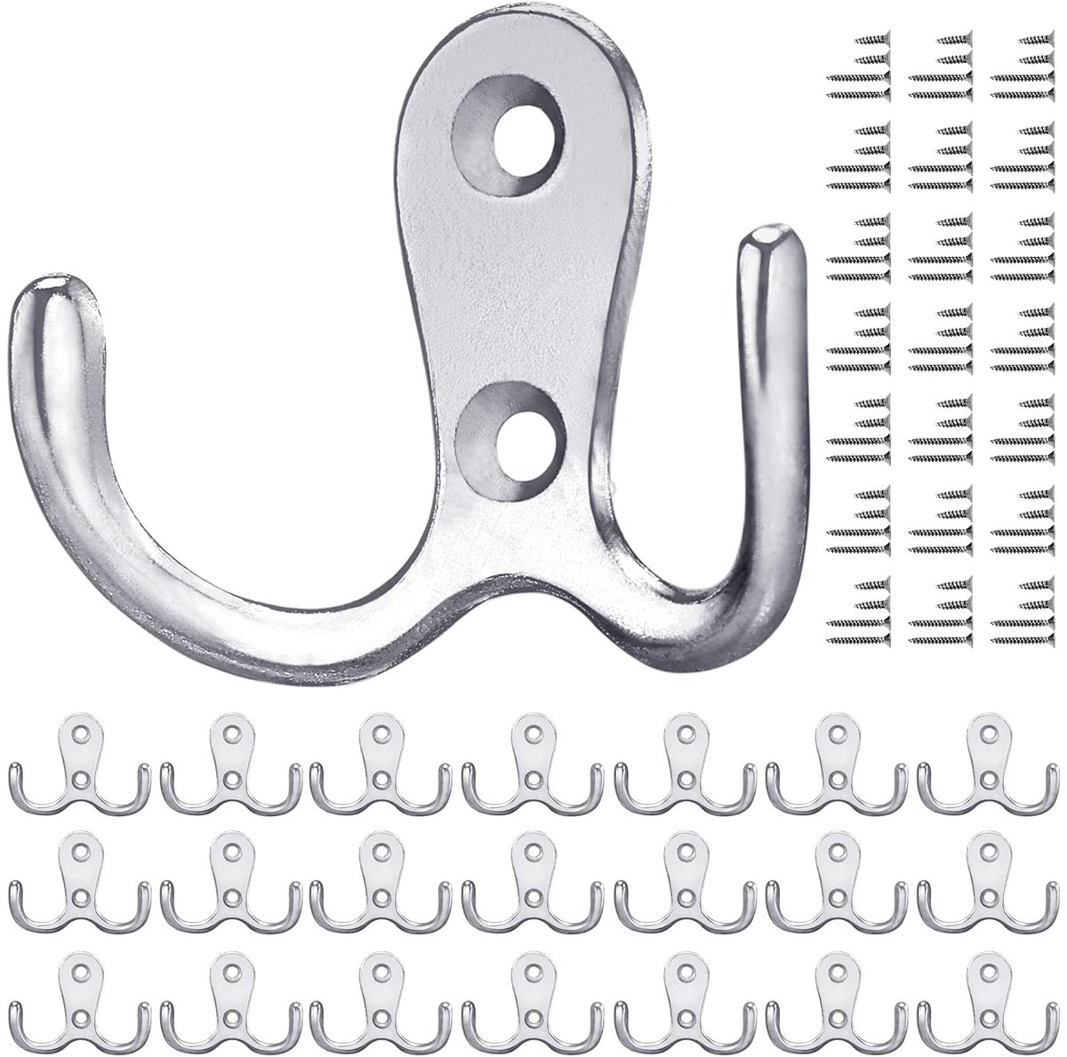 Omgoods - Set van 20 Zilveren Kledinghaken met Schroeven