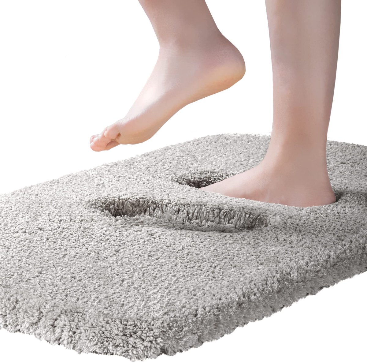Omgoods - Luxe Badmat in Wit en Grijs - Antislip en Fluffy