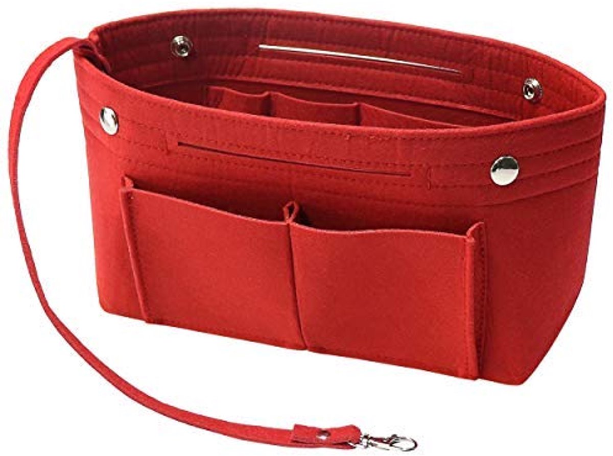 Omgoods - Vilten Handtas en Organizer - Tas in Tas met Sleutelhanger voor Speedy Neverfull (Rood, Large)