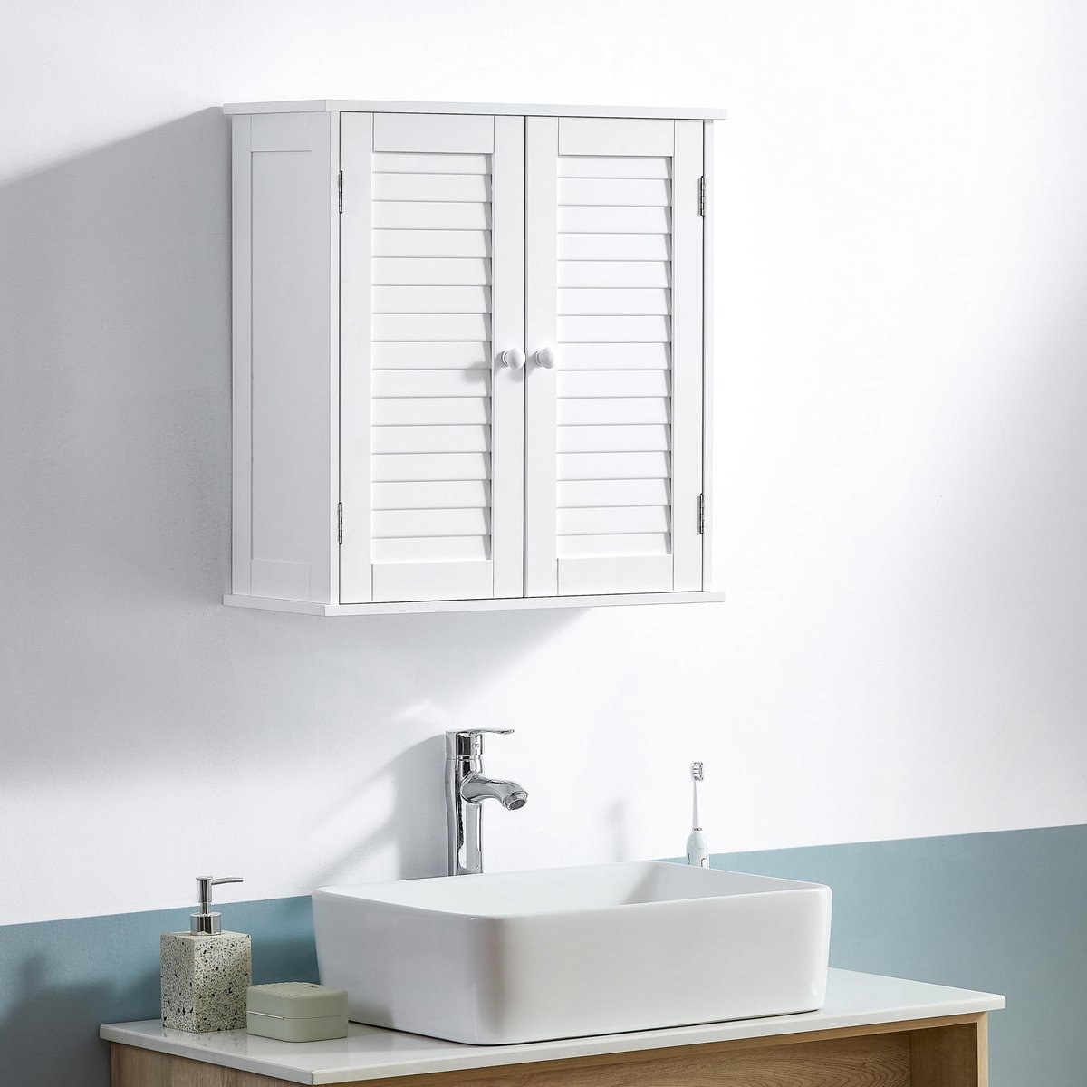 Omgoods - Wandkast voor Badkamer met Dubbele Deuren en Plank