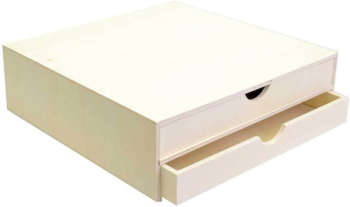 Omgoods - Houten Opbergdoos 34,5 x 34 x 10 cm - Beige Kleur
