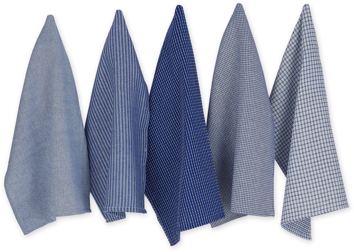 Omgoods - Set van 5 Extra Grote Theedoeken - 50x75 cm - Absorberend Katoen - Blauw
