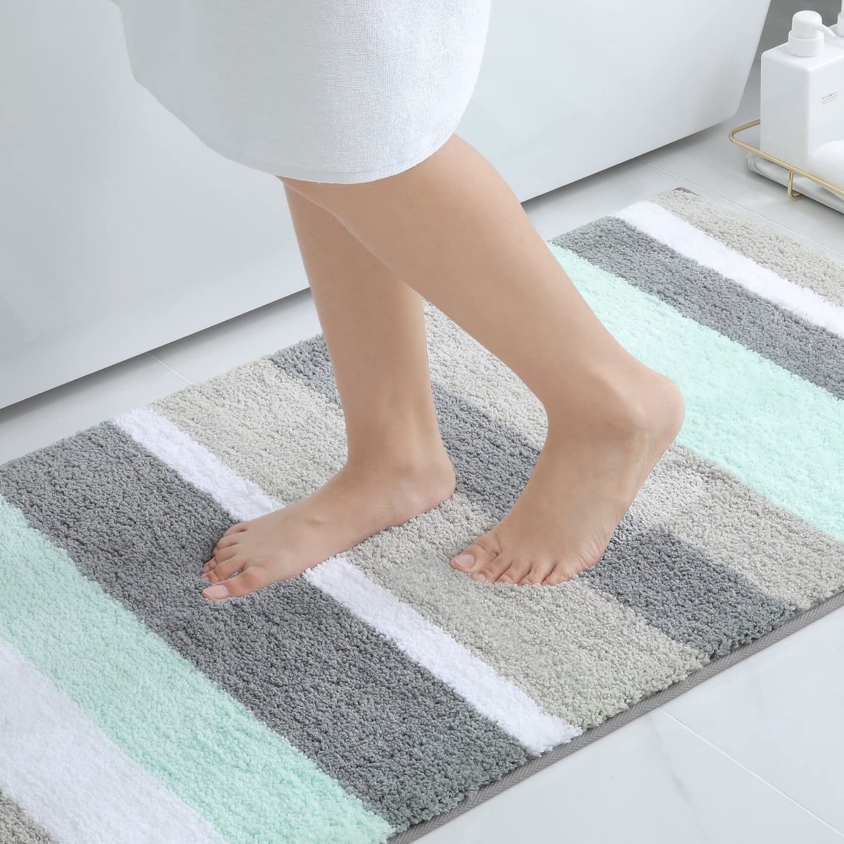 Omgoods - Zacht Microvezel Badmat 60 x 120 cm Groen/Grijs