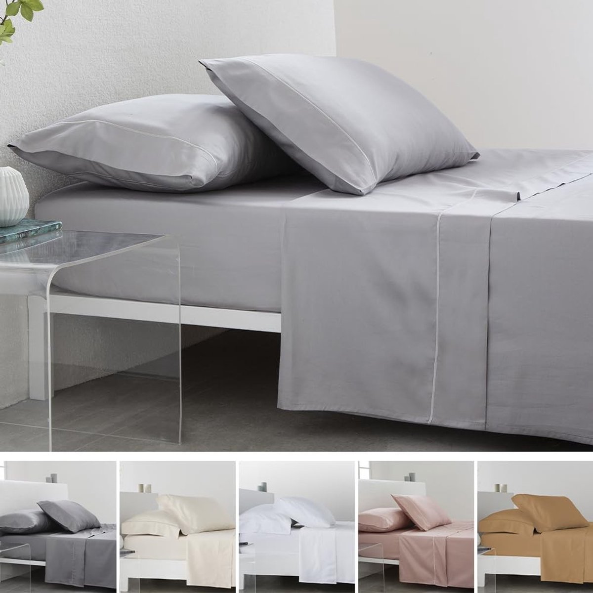 Omgoods - Satijnen Bedlinnen Set van 3 Stuks in Pearl Grey