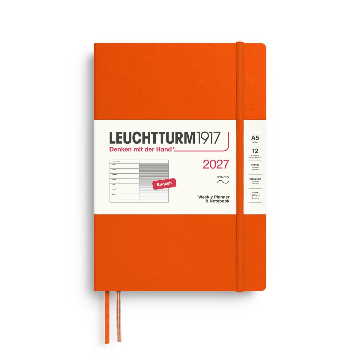 Leuchtturm1917 - 2027 Weekly Planner & Notebook - A5 Medium 15x21cm - pumpkin - softcover