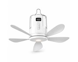 Ophangbare Camping Ventilator - Plafondventilator met Lamp - Opvouwbare Bladen - 10800 mAh - 4 Snelheden - Afstandsbediening - Timer 1-12 Uur - RGB Licht - Wit