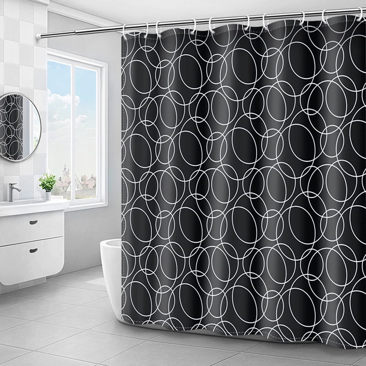 Omgoods - Polyester Douchegordijn 150x180 cm in Zwart