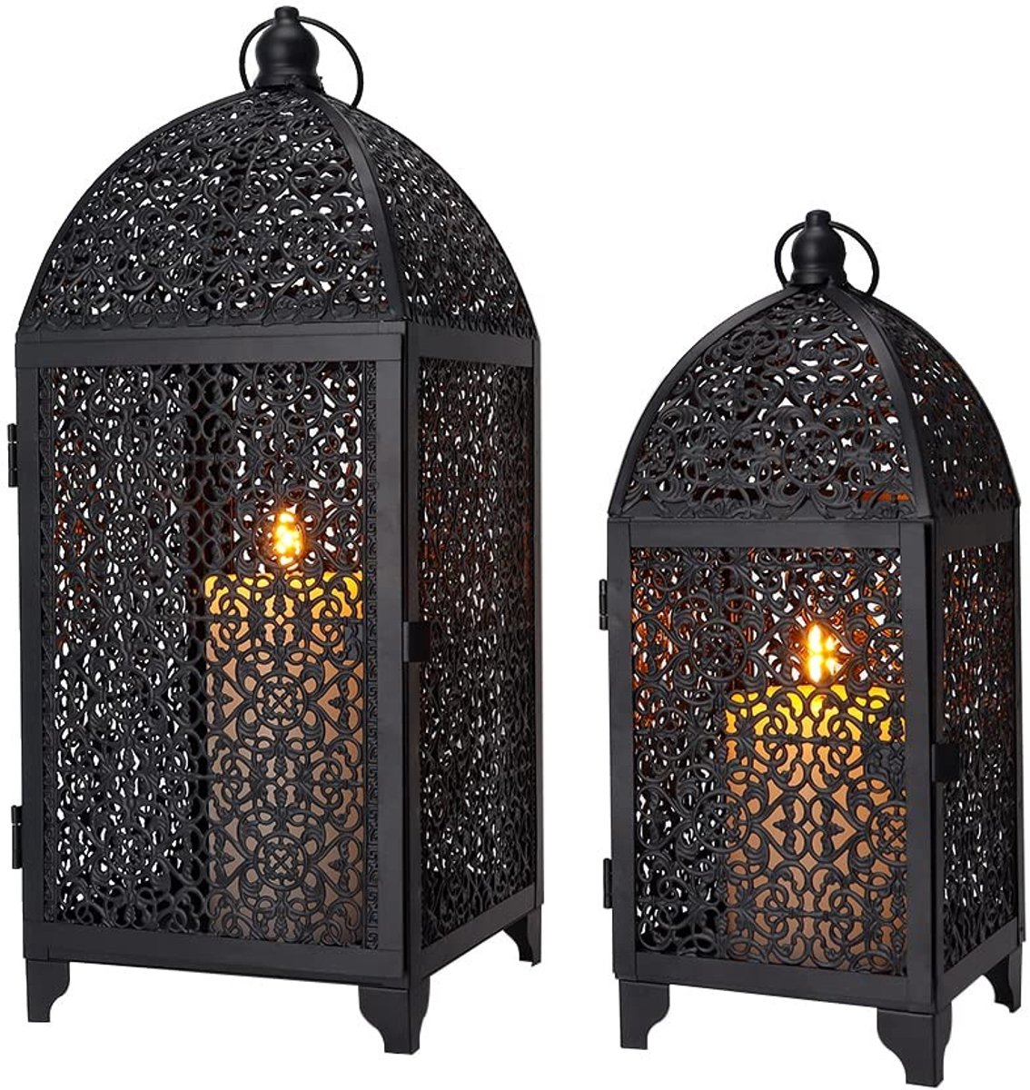 Omgoods - Set van 2 Vintage Decoratieve Kandelaren van Metaal met Hangring