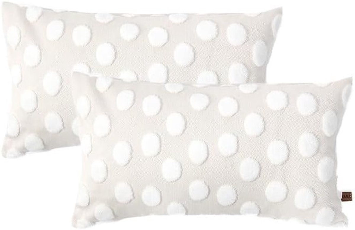 Omgoods - Set van 2 Boho ETNO Kussenhoezen 30x50cm Ecru