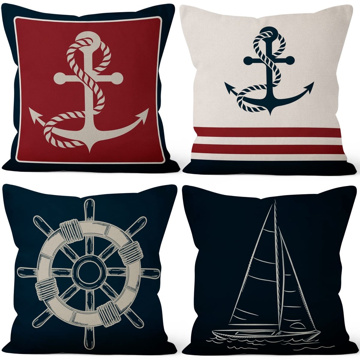Omgoods - Set van 4 Kussenhoezen met Scheepsanker 41x41 cm