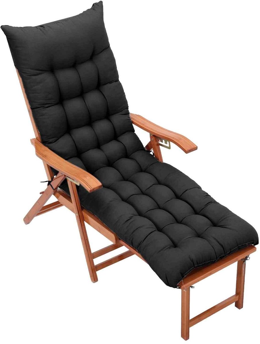 Omgoods - Dik Tuinstoelkussen voor Ligstoel - Antislip & Waterbestendig 160x50x8cm Zwart