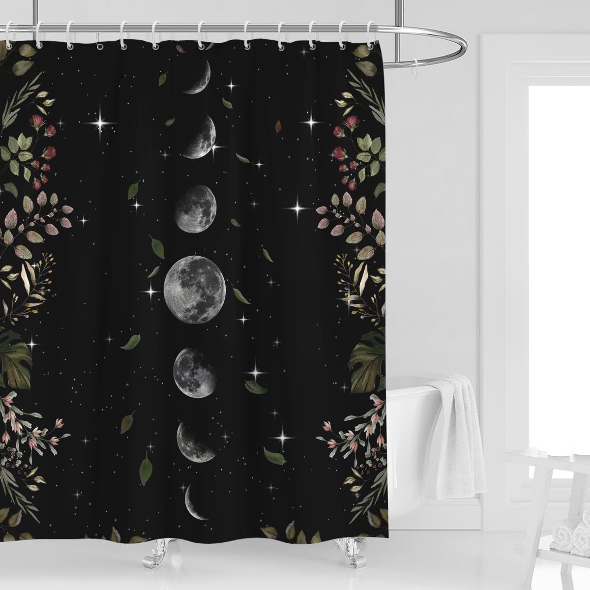 Omgoods - Douchgordijn met Maanfase Ontwerp 60" x 72" Zwart