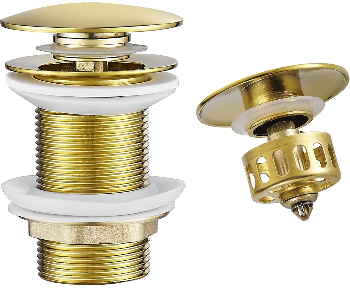 Omgoods - Gouden Afvoer Fitting met Pop-up Stopper en Filtermandje