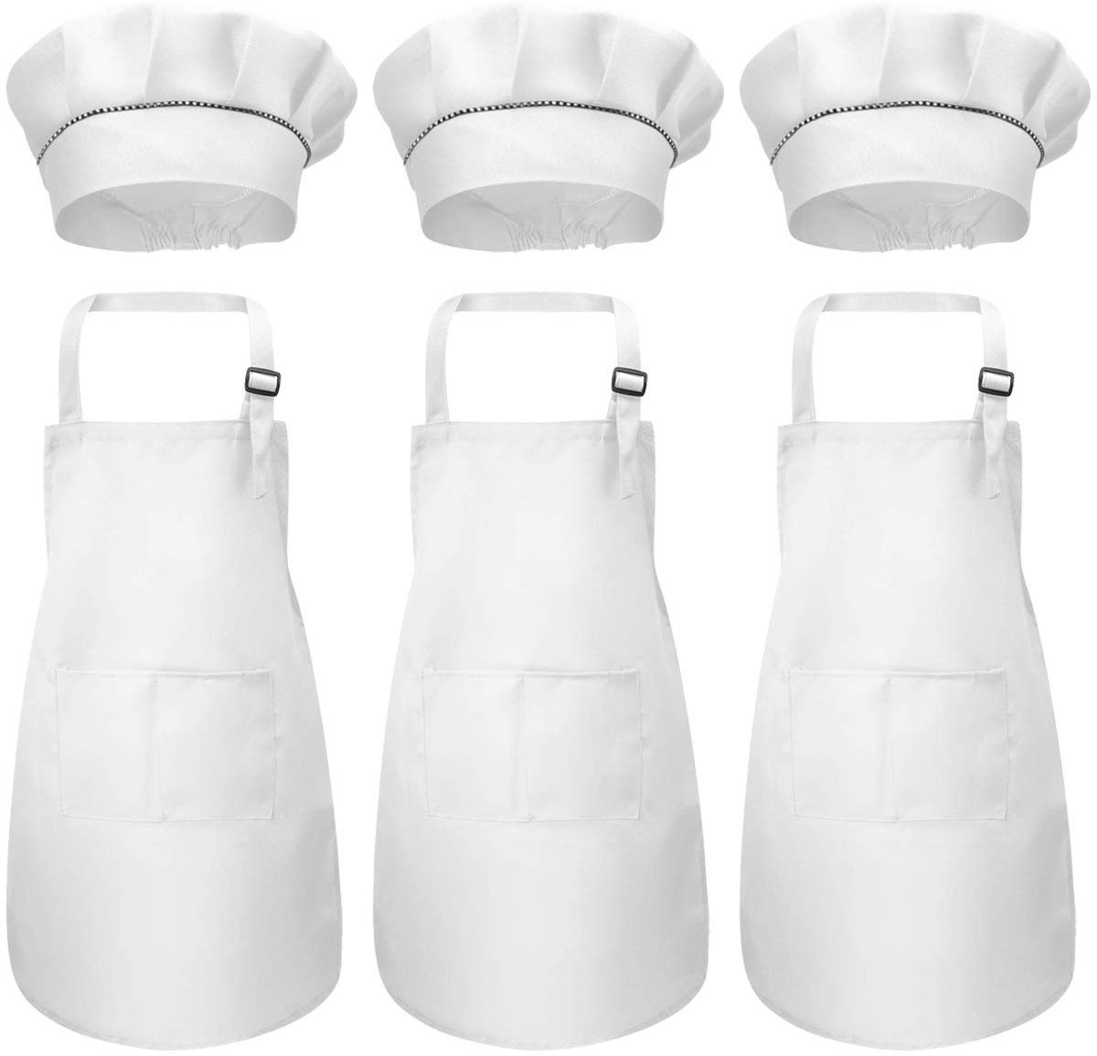 Omgoods- Kookschorten Set van 3 - Verstelbaar - Kinderschort met Mouwen - Kookmuts - Duurzaam Polyester - 2 Zakken - Geschikt voor 6-13 Jaar