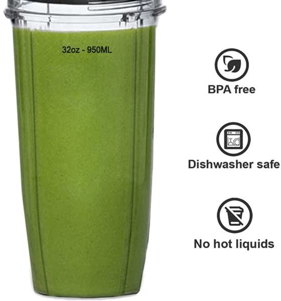 Vervangingsonderdelen 2 stuks van de geschikt voor Nutri Ninja serie mengers in een vervangende beker van 946 ml — afbeelding 4
