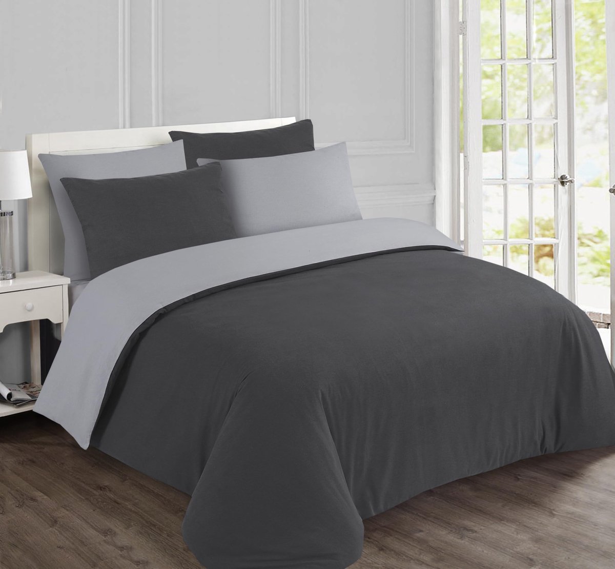 Omgoods - Dekbedovertrekset Katoen Anthraciet en Grijs 240 x 220 cm