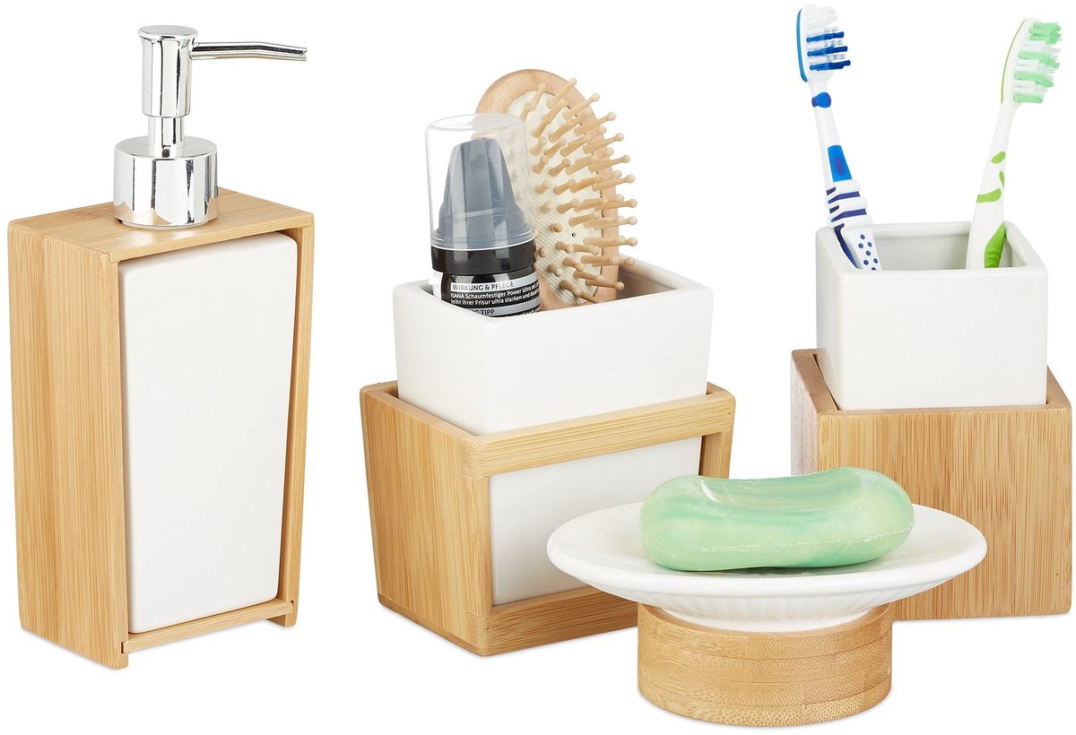 Omgoods - 4-delige Badkamer Accessoires Set met Zeepdispenser en Tandenborstelhouder