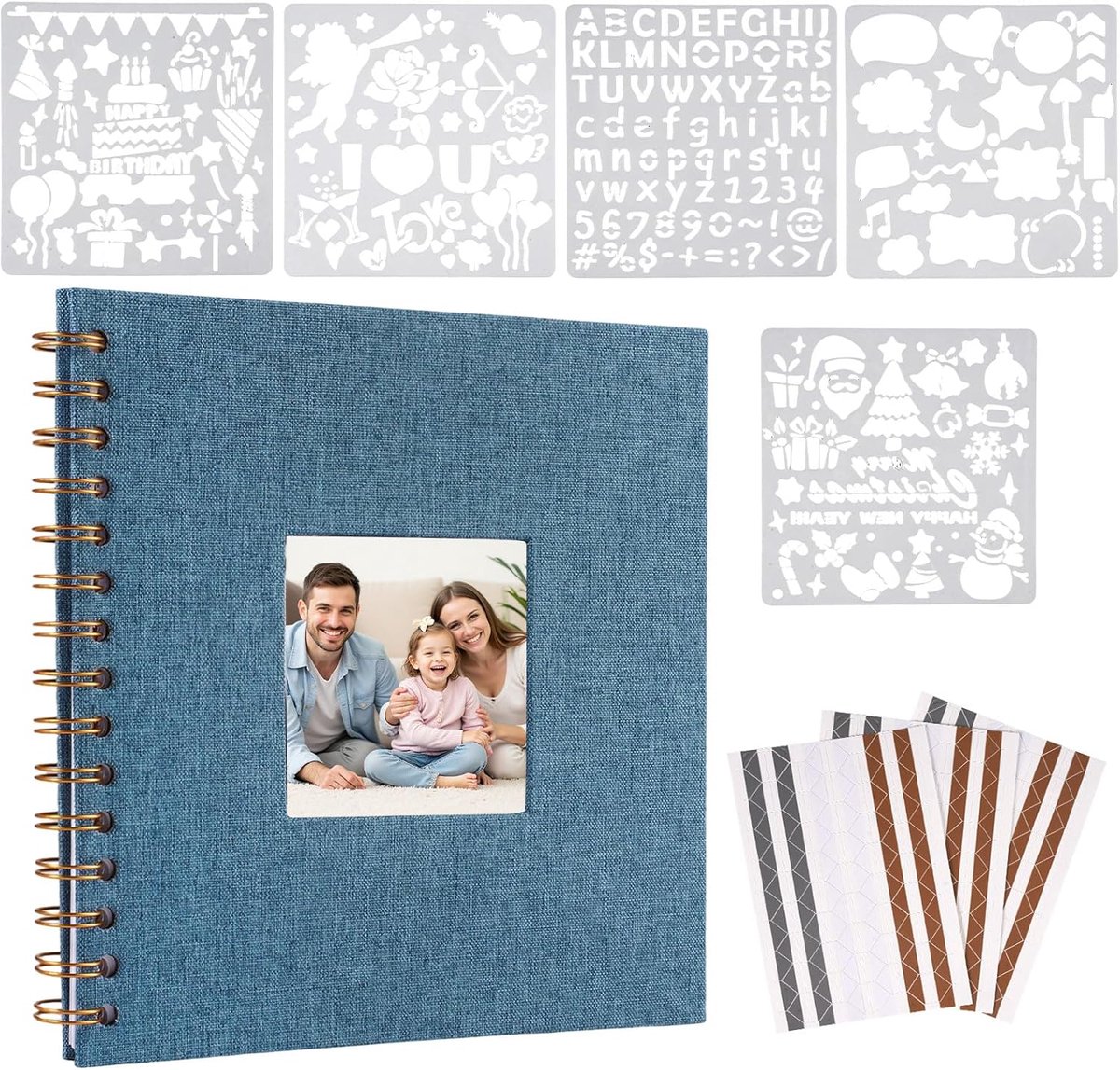 SnelShoppen - Scrapbook Fotoalbum Linnen Cover met DIY Venster 20.5 x 20.5cm | Plakboekalbum voor Zelf Creatieve Fotoalbums, Robuuste Harde Kaft, Perf
