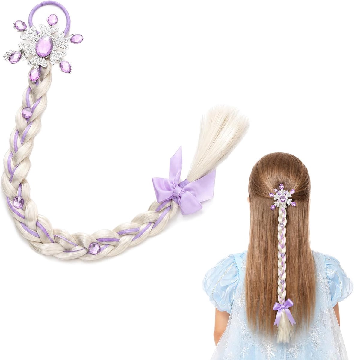 Haaraccessoire paarse vlecht - gevlochten met sneeuwvlokken - prinsessendesign - ideaal voor feestjes - SnelShoppen