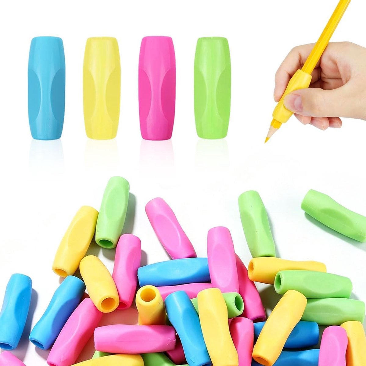 20 pennenadapters voor kinderen, om te leren schrijven, linkshandigen, 5 blauw + 5 groen + 5 geel + 5 roze - ShopVlot