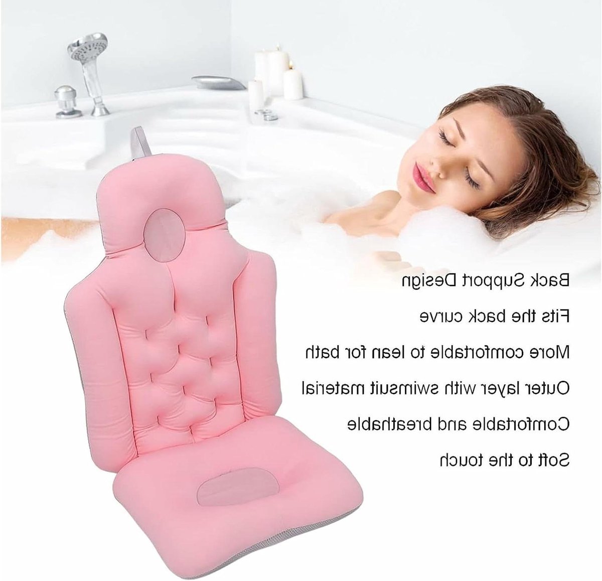 Bad Zitkussen - Bad Hoofdsteun - Comfortabel Baden - Zacht Ademend Gaas - 1 Stuks - Roze